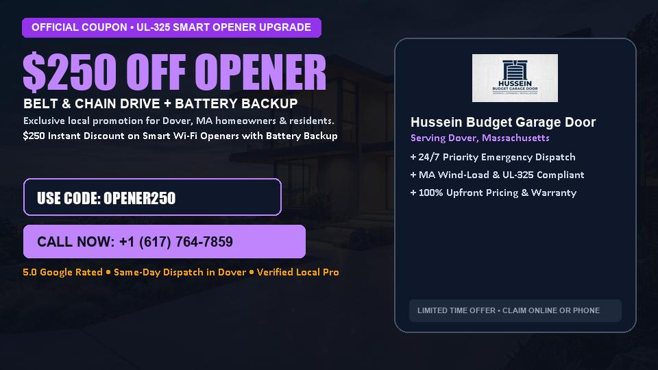 $250 OFF Smart Wi-Fi Garage Door Opener Installation in Dover, MA - Hussein Budget Garage Door