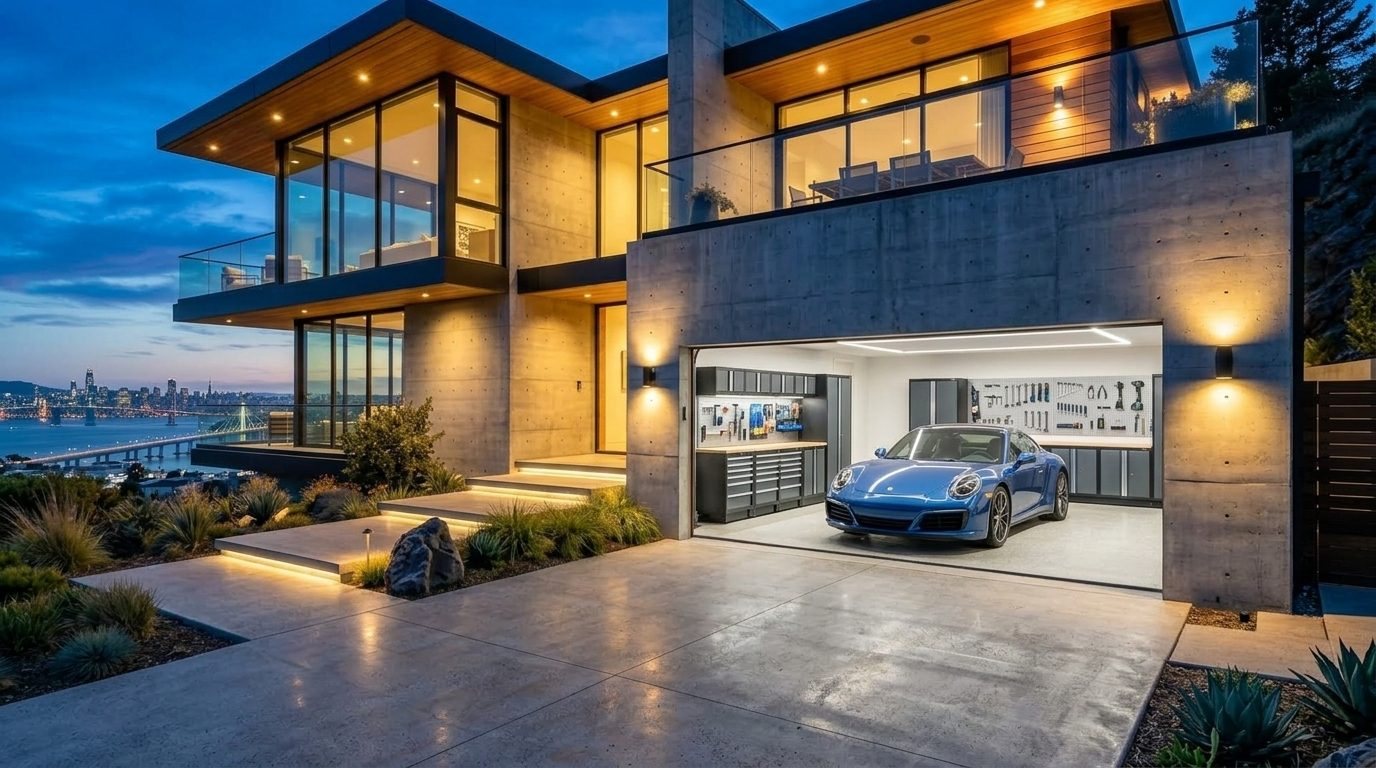 Hussein Budget Garage Door Garage Door Gliding Open Revealing Warm Illuminated Interior