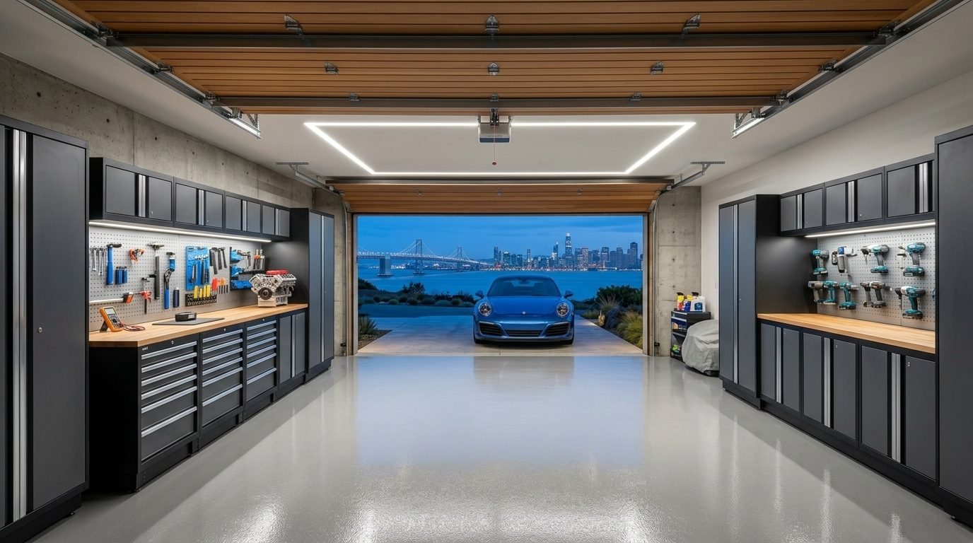Hussein Budget Garage Door Interior View of Custom Garage Door Overhead and Workshop